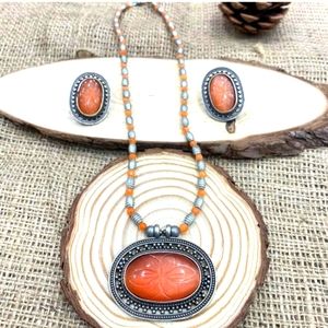 Oxidized Natural Carved Stone Set